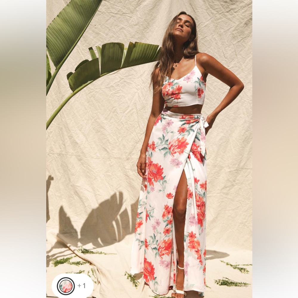 Bloom with a view white floral print two piece maxi dress